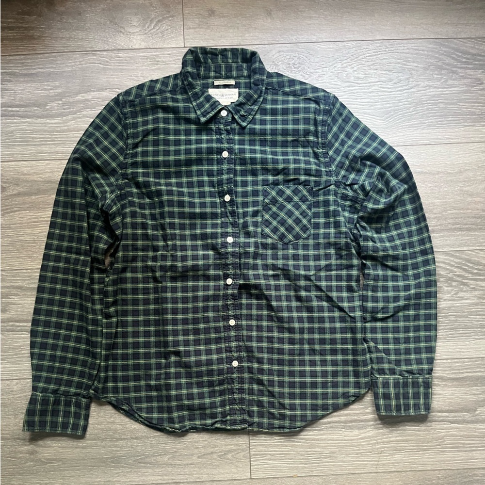Denim & Supply RL Tomboy Green Blue Plaid Long Sleeve Button Up Top Size L Fall